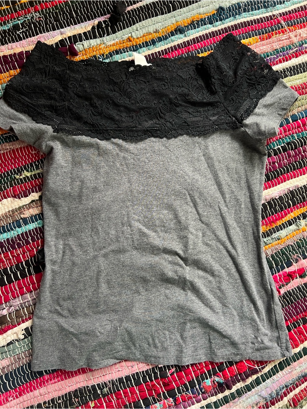 H&M Gray Off-Shoulder Top with Black Lace